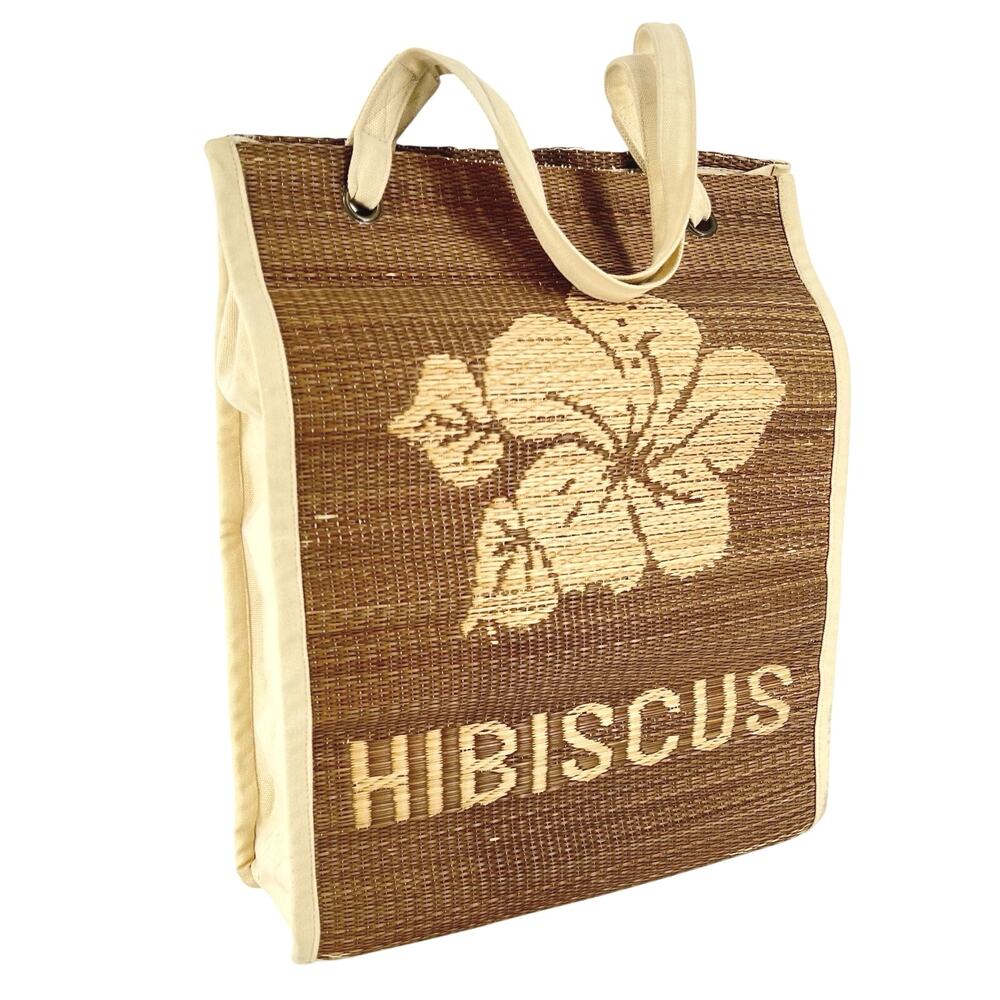 J.Crew straw and canvas hibiscus tote bag